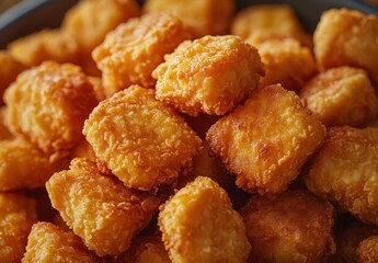 Crispy Golden Brown Potato Cubes Stacked Neatly on a Serving Plate for Delicious Snack or Side Dish Option