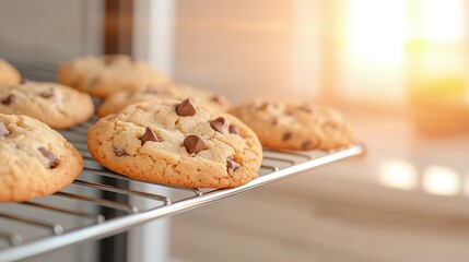 Golden Brown Chocolate Chip Cookies Cooling on Wire Rack