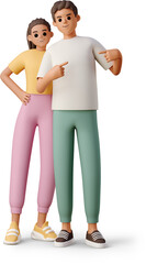 Obraz premium boy and girl pointing at t-shirt