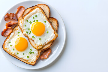 English breakfast on white plate, isolated on white background