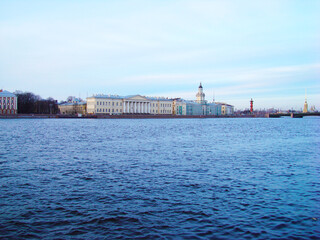 Historic neoclassical architecture by the neva river in saint petersburg