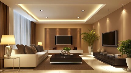 Elegant living room with warm lighting design