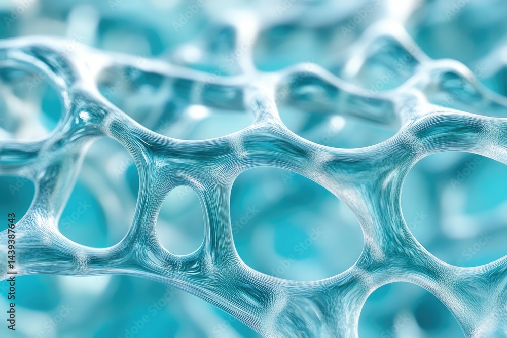 Poster Abstract image depicting a complex, interconnected network resembling a microscopic structure or cellular matrix.