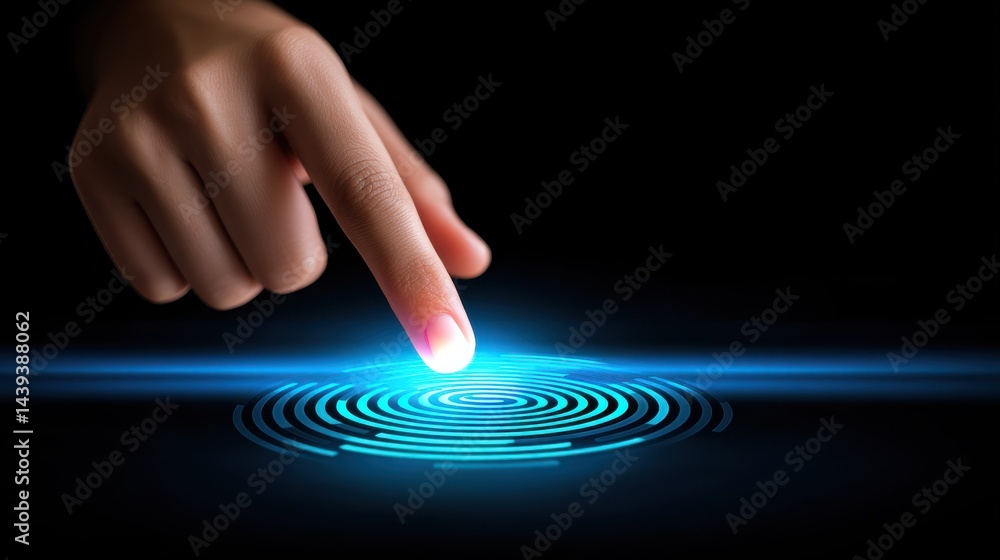 Aufkleber digital security concept featuring a hand touching a futuristic neon interface representing biometri