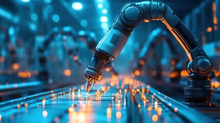 precision manufacturing with robotic arms futuristic industrial automation highlighting technology integration and innovative production processes