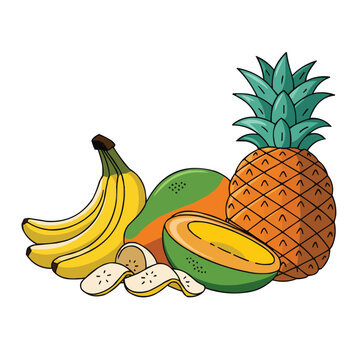 yellow bananas, pineapple, mango fruit clip art preview