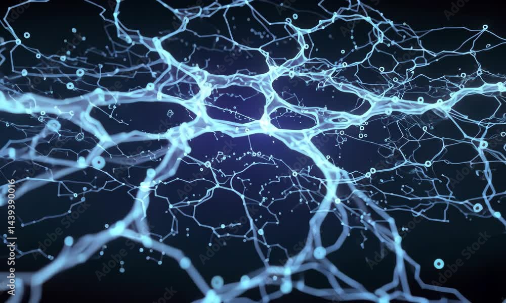 Aufkleber abstract digital network of blue lines and dots displaying futuristic technology on dark background