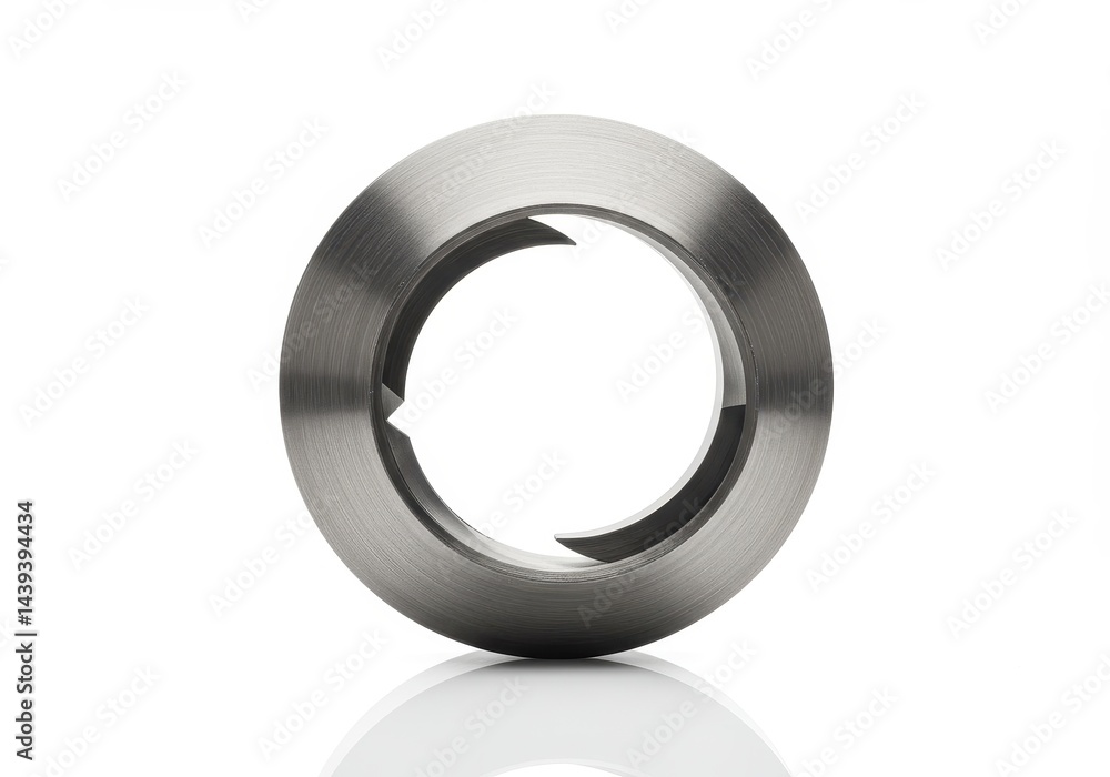 Poster close-up of a circular metal part with openings on a white background, showing industrial precision 