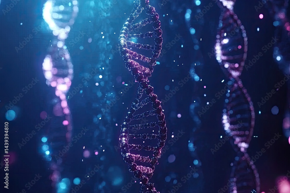Poster dna helix in vibrant colors with particle effect