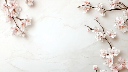 Blossom Branches on Elegant Marble Background cherry blossoms blossom branch floral spring marble