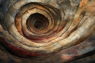 A mesmerizing spiral of layered rock formations, creating a deep, earthy, and textured visual experience.