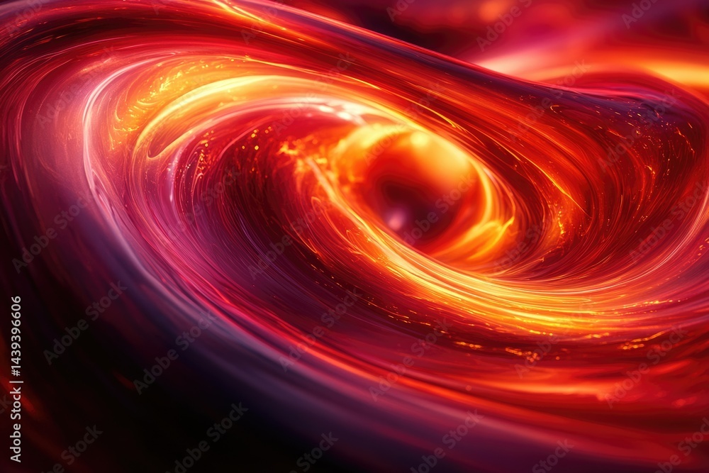 Poster abstract swirling vortex of fiery red and orange hues, creating a mesmerizing cosmic effect.