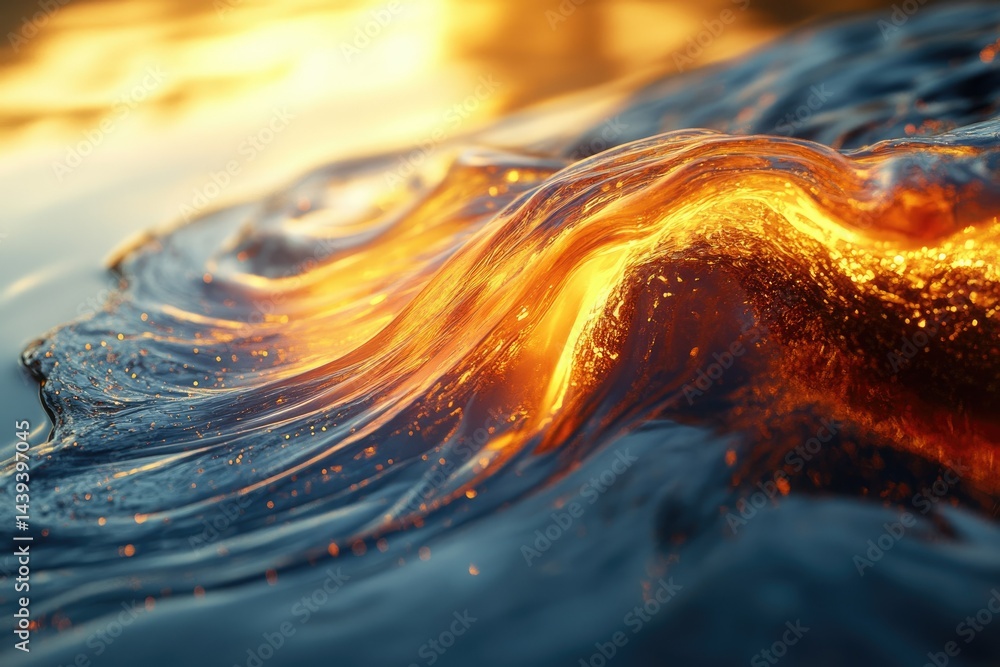 Aufkleber golden sunlight illuminates a flowing wave, creating a mesmerizing, fiery effect on the water's surf
