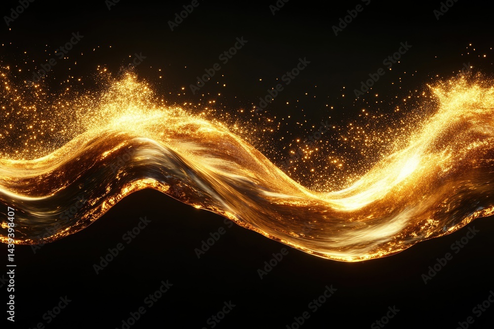 Aufkleber a mesmerizing wave of golden liquid sparkles against a dark background, creating a luxurious and ele
