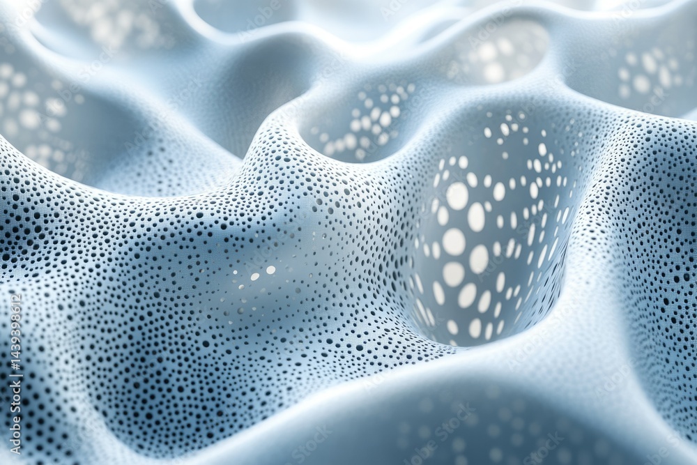 Aufkleber Abstract 3D rendering of a light blue undulating surface with a pattern of small holes, creating a textured and porous effect.