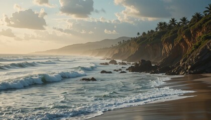 Naklejka premium sawarna beach with beautiful waves.