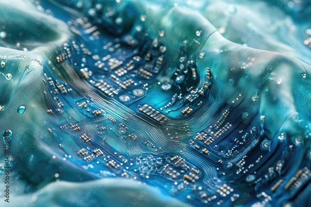 Aufkleber A circuit board draped in translucent fabric, creating a mesmerizing blend of technology and textile.