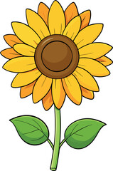 Vibrant Sunflower Vector Illustration – Exquisitely Detailed Floral Botanical Art Featuring Cheerful Yellow Petals, Green Stem and Leaves, Ideal for Modern Digital Design, Creative Advertising & Seaso