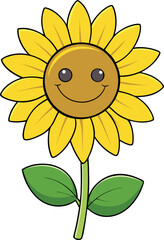 Vibrant Sunflower Vector Illustration – Exquisitely Detailed Floral Botanical Art Featuring Cheerful Yellow Petals, Green Stem and Leaves, Ideal for Modern Digital Design, Creative Advertising & Seaso