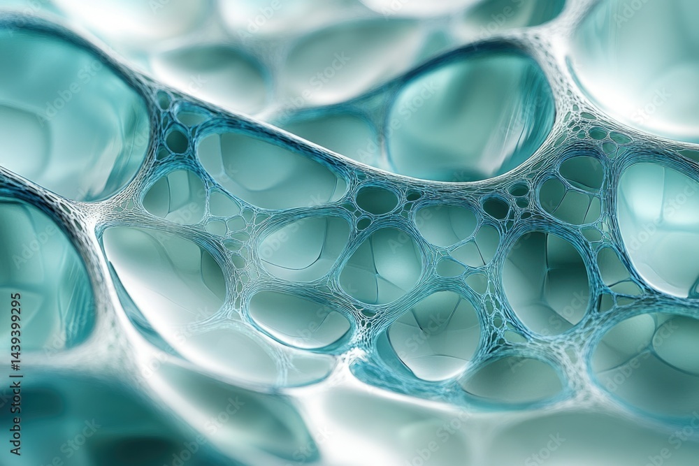 Aufkleber Abstract 3D rendering of a turquoise interconnected network resembling a cellular structure or intricate web.