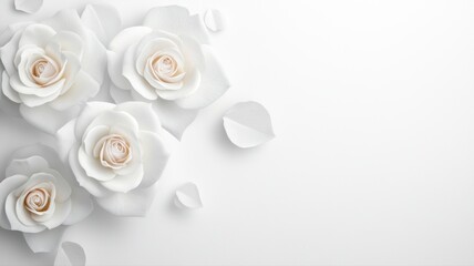 Elegant White Roses and Petals on White Background white roses floral flowers petals background soft