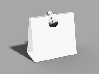 White Blank Luxury Shopping Bag with Ribbon Mockup 3d Rendering on Gray Background
