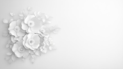 White Paper Flowers & Leaves on White Background white paper flowers paper art floral leaves craft