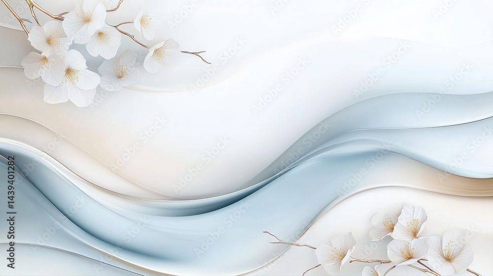 Aufkleber elegant abstract background with flowing waves and cherry blossoms abstract background wave flow art