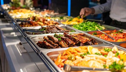 Delicious Buffet Food Variety of Roasted Meats and Vegetables
