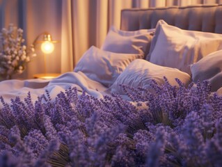 Purple lavender bedroom interior