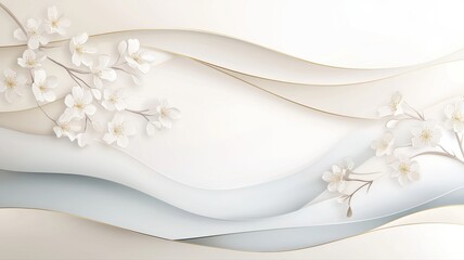 Elegant Abstract Background with White Flowers and Golden Lines abstract background white flower art