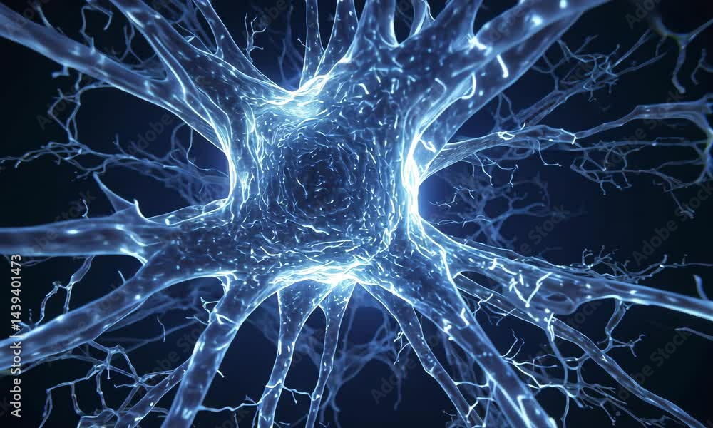 Aufkleber abstract digital visualization of neuronal network with blue glowing lines and central focus