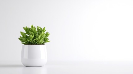 Minimalist plant in white pot against white background