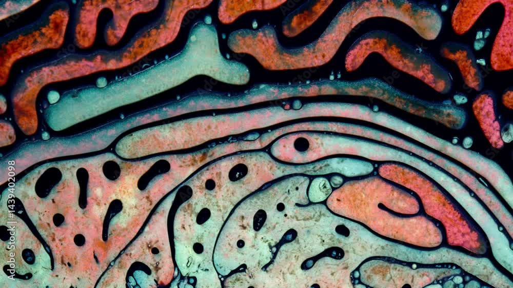 Poster colorful abstract macro of mixing substances with vibrant fluid patterns