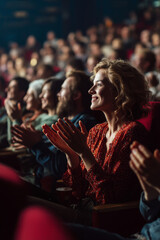 Audience enjoying a live performance with smiling people clapping in praise