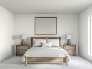 Modern bedroom interior design with wooden furniture and neutral tones for a peaceful atmosphere