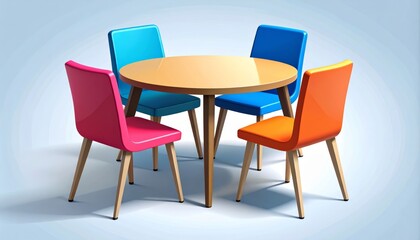 Colorful Modern Dining Set Four Chairs Round Table Bright Room Interior Design