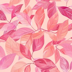 seamless pattern pink leaves botanical branch
