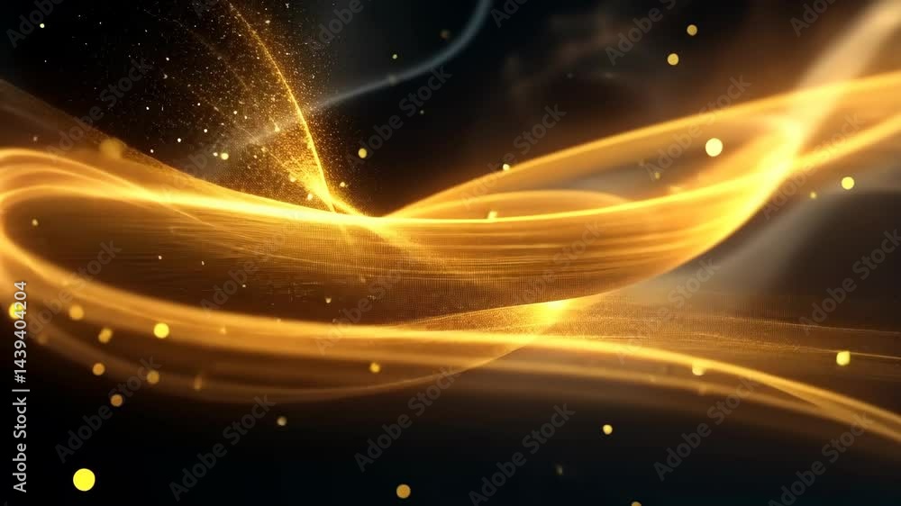 Aufkleber golden light waves swirling in dynamic motion with sparkling particles