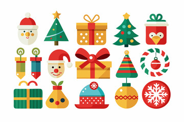 Naklejka premium Colorful Christmas Icons on White