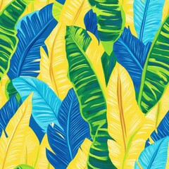 Fototapeta premium seamless banana leaf colorful pattern of botanical leaf