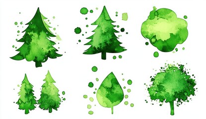 Watercolor forest elements