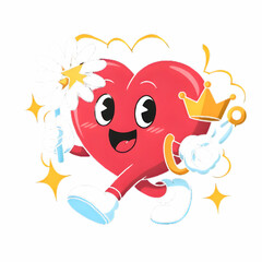 Cute Heart Mascot with Crown and Flower | Playful Technology Character Illustration

