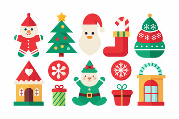 Festive Holiday Icons on White