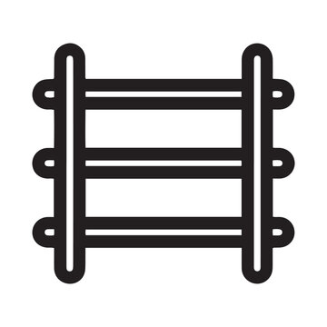 recommend clip art: Simple black line art of storage rack shelf icon isolated on white background.