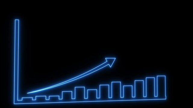 Glowing neon business graph animation increased. 12 graph bar animation increased.Business growth concept in graph chart showing marketing sales profit increasing to future target.