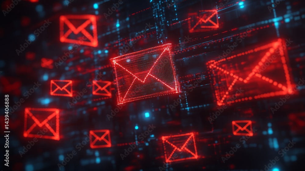 Aufkleber 3d hacker attack concept featuring spam emails, security breach warnings, and digital crime elements