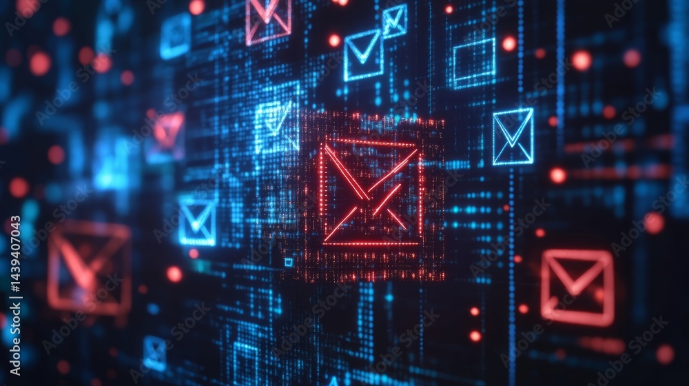Aufkleber 3d hacker attack concept featuring spam emails, security breach warnings, and digital crime elements