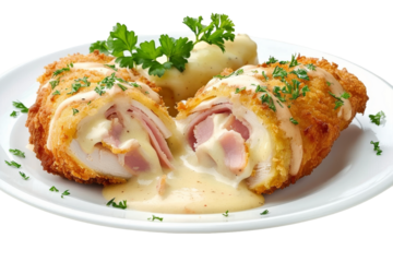 Culinary Classic: Indulging in Chicken Cordon Bleu Isolated On White Background.