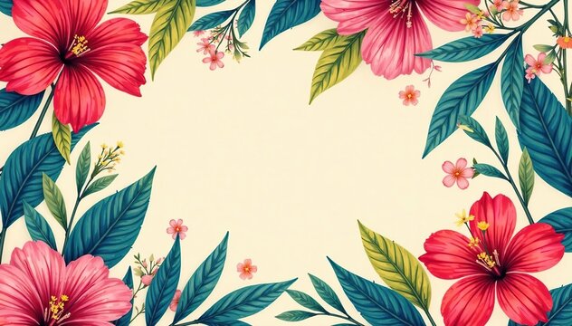 Bold, vibrant floral pattern, ideal for summer event flyers , exotic, marketing, leaves